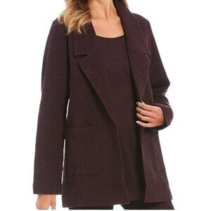 Eileen Fisher Notched Collar Textured Open Front Blazer Pockets In Casis Size M